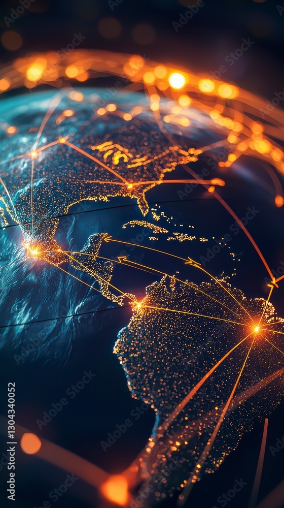 Poster global network connections: a stunning and captivating photo depicting a glowing earth with intercon