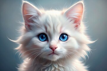 Obraz premium Adorable Blue-Eyed White Kitten - High-Resolution Stock Photo