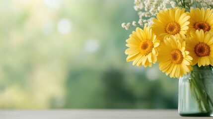 A vibrant bouquet of sunflowers in a mason jar is displayed on a soft surface, embodying the essence of summer, joy, and the simple beauty of nature at home.