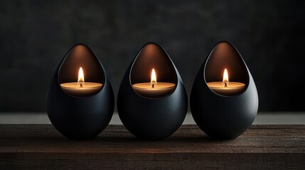 A trio of sleek, black silhouettes, each adorned with a delicate wick, poised gracefully, ready to illuminate any space with their ethereal glow.