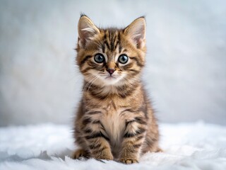 Fototapeta premium Adorable Brown Kitten Sitting Isolated on White Background - Cute Pet Stock Photo