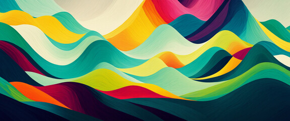 Obraz premium vibrant abstract landscape with colorful fluid waves and dynamic curved patterns