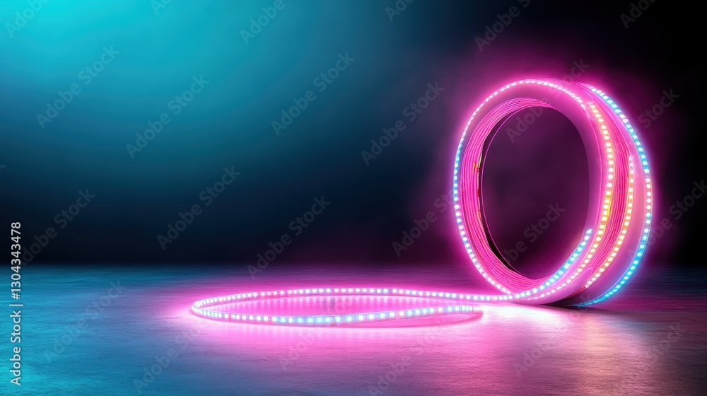 Poster this image captures colorful led lights casting vibrant reflections on a dark surface, showcasing a 