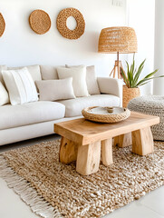 Coastal living room,  sofa, coffee table, rug