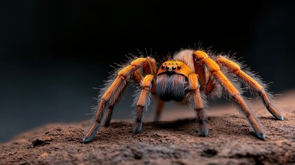 This stunning macro photograph presents a tarantula spider, emphasizing its luxurious textures and colors while set against a soft out-of-focus background.