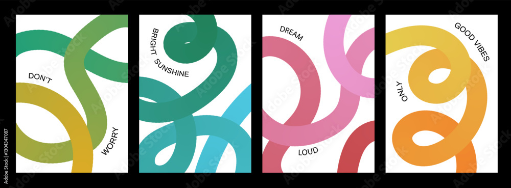 Poster set of color abstract banner with gradient curvy line a. background with scribble squiggle. wave lin