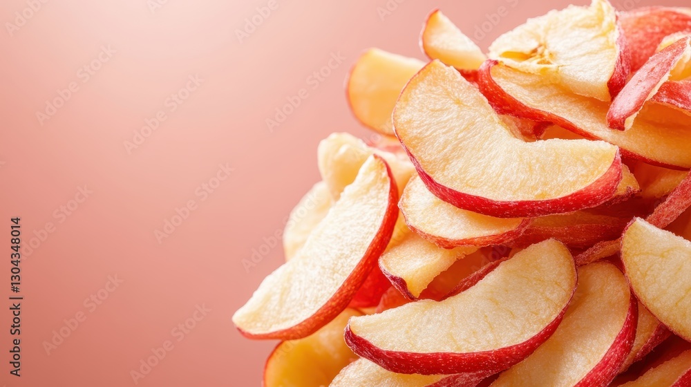 Poster a beautiful stack of apple slices with a soft peach background, showcasing the delicate color contra