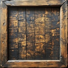 Rustic Aged Wood Panel Square Frame Weathered Surface Texture Distressed Look Material Element