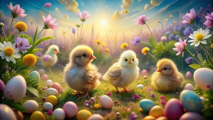 Adorable Easter Chickens: Whimsical Springtime Farm Scene