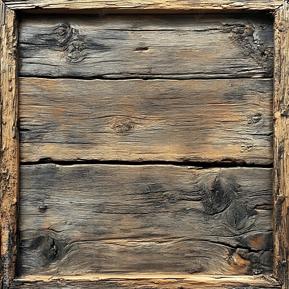 Poster rustic wooden backdrop with weathered texture in a square frame antiqued and distressed details