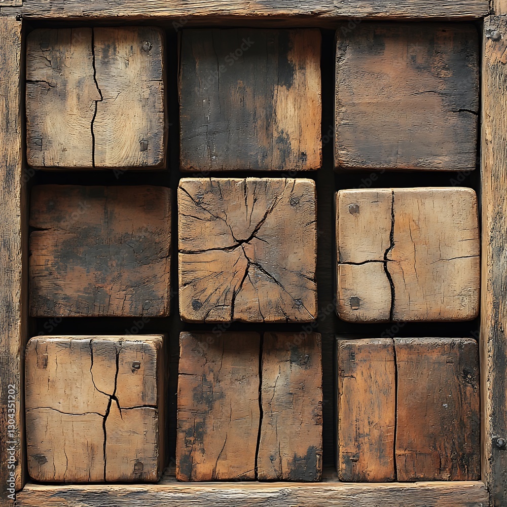 Aufkleber rustic wooden blocks arranged in grid pattern