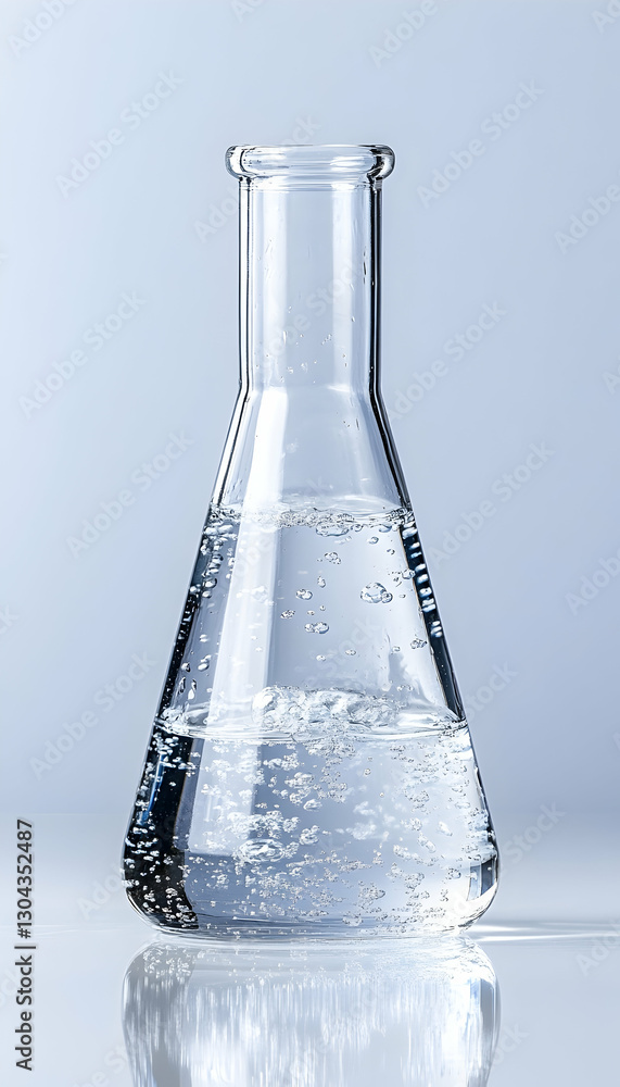 Poster erlenmeyer flask with liquid, lab setting