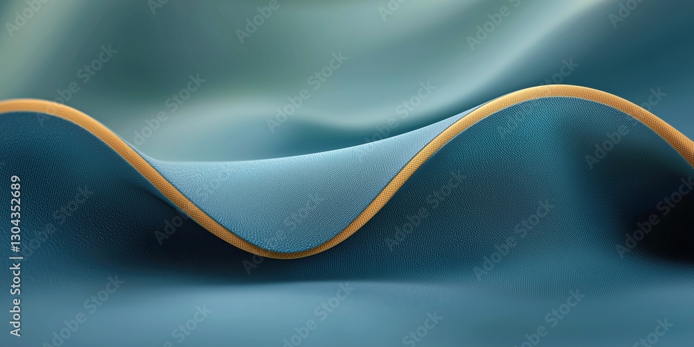 Poster soft teal fabric drapes gracefully with a golden edge creating a serene atmosphere in an indoor sett