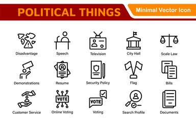Politics Icon Set: A comprehensive collection of icons representing political themes, perfect for enhancing campaign materials, educational resources, and civic engagement initiatives.
