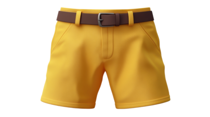 3d illustration of yellow shorts with belt isolated on transparent background