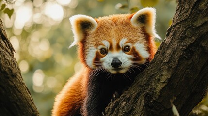 Fototapeta premium Adorable Red Panda in a Tree