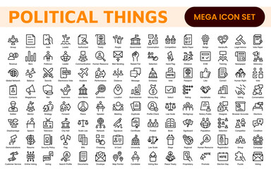 Politics Icon Set: A comprehensive collection of icons representing political themes, perfect for enhancing campaign materials, educational resources, and civic engagement initiatives.