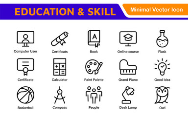 Education Icons Collection. Vector-Based Icons for School, College, Learning Resources, Study, and Teaching Tools
