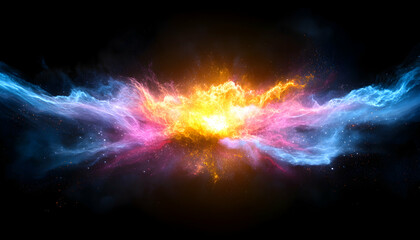 Fototapeta premium Fiery, blue nebula collision, dark space