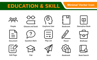 Education Icons Collection. Vector-Based Icons for School, College, Learning Resources, Study, and Teaching Tools
