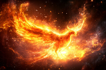 Fiery Phoenix Soaring Through Cosmic Nebula