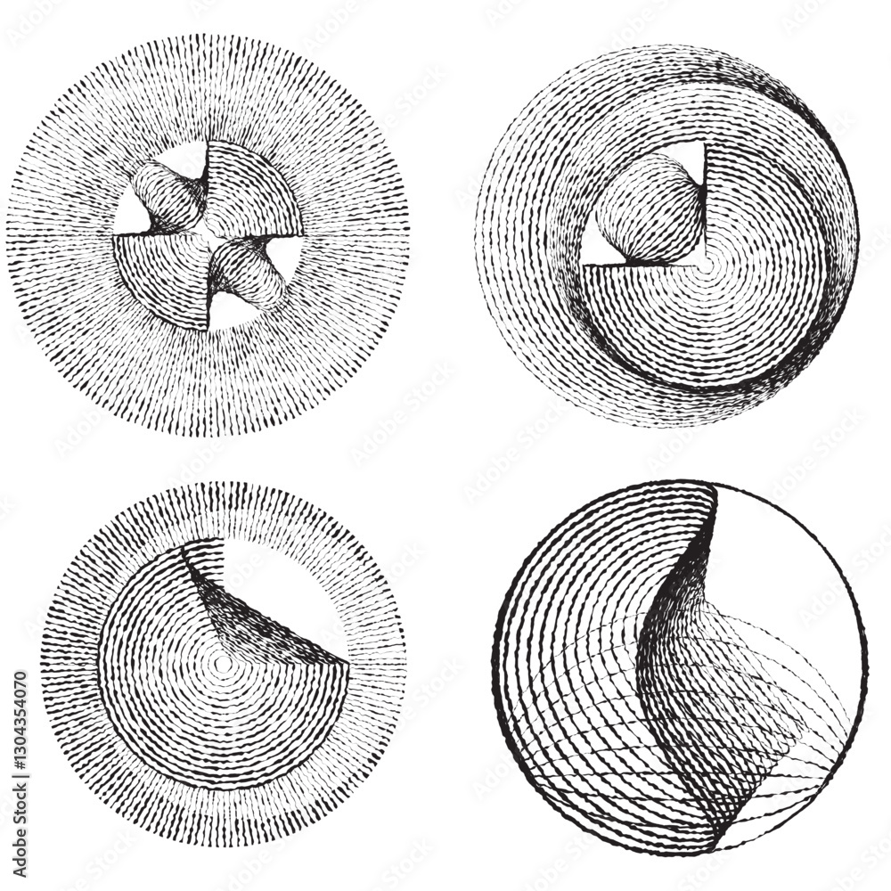 Poster rough lines in circle form . rotate rounded shape vector illustration .rotating circles form a ring.