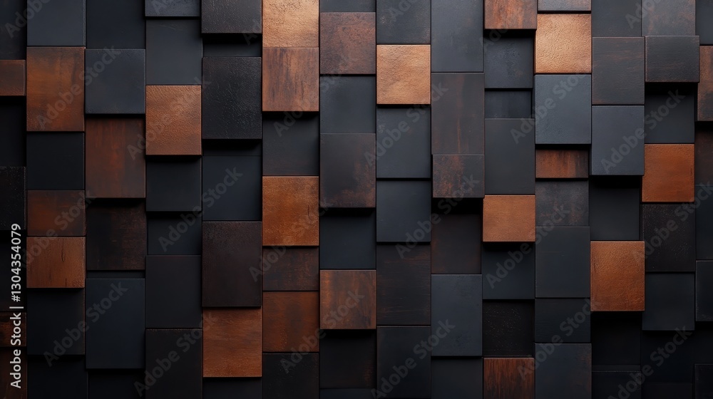 Poster a captivating display of dark wooden blocks accented by metallic highlights, providing a modern and 