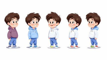 Five Boy Character Poses, Casual Clothing, White Background