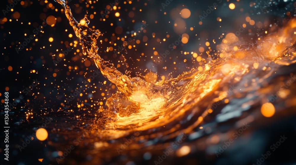 Sticker a mesmerizing splash of golden water captured in motion. bright particles create a stunning visual e