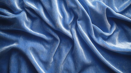 Obraz premium Soft Blue Velvet Draped Luxuriously Subtle Light Reflects Rich Texture. AI Generated