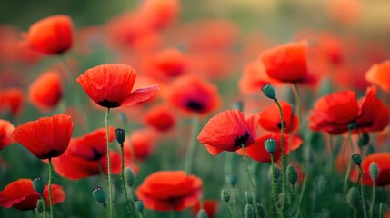 Vibrant Red Poppies in a Field: A Summertime Bloom