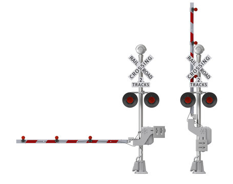 Raised and lowered ramp at a railway crossing isolated on transparent background - 3d PNG illustration
