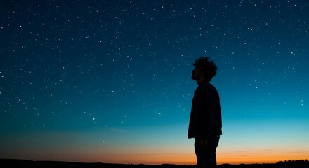 Fototapeta premium A silhouette stands beneath a canvas of twinkling stars at night