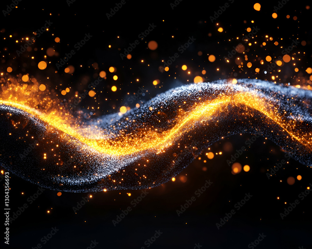 Poster glowing particle wave flowing in dark space