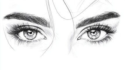 Fototapeta premium One-line drawing of beautiful women's eyes. 