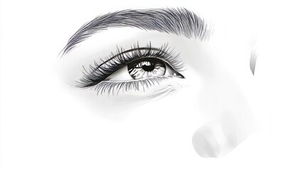 Realistic female eye, nose, and lips on a white background. 