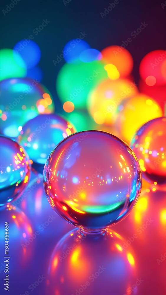 Poster abstract colorful spheres with rainbow light on a glowing background