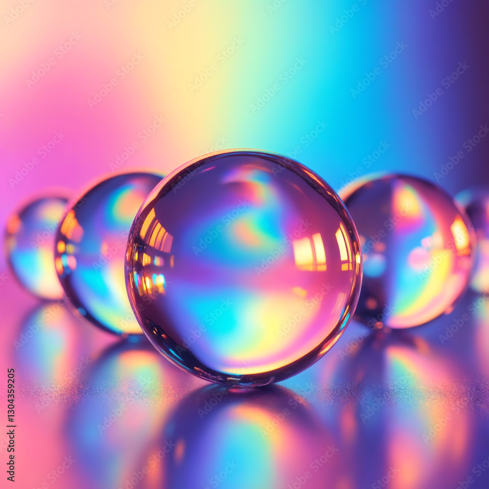 Poster abstract colorful spheres with rainbow light on a glowing background
