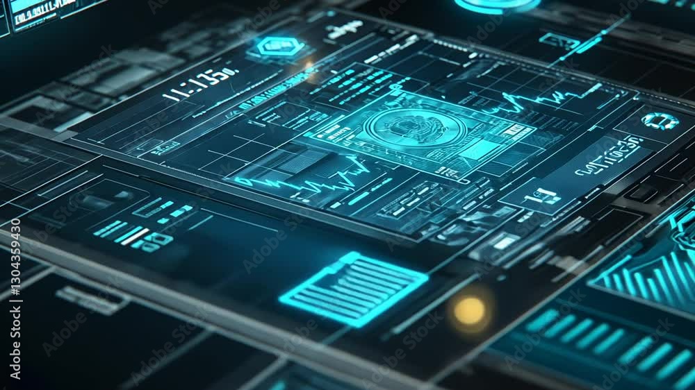 Aufkleber futuristic digital interface with cryptocurrency data and financial analytics display