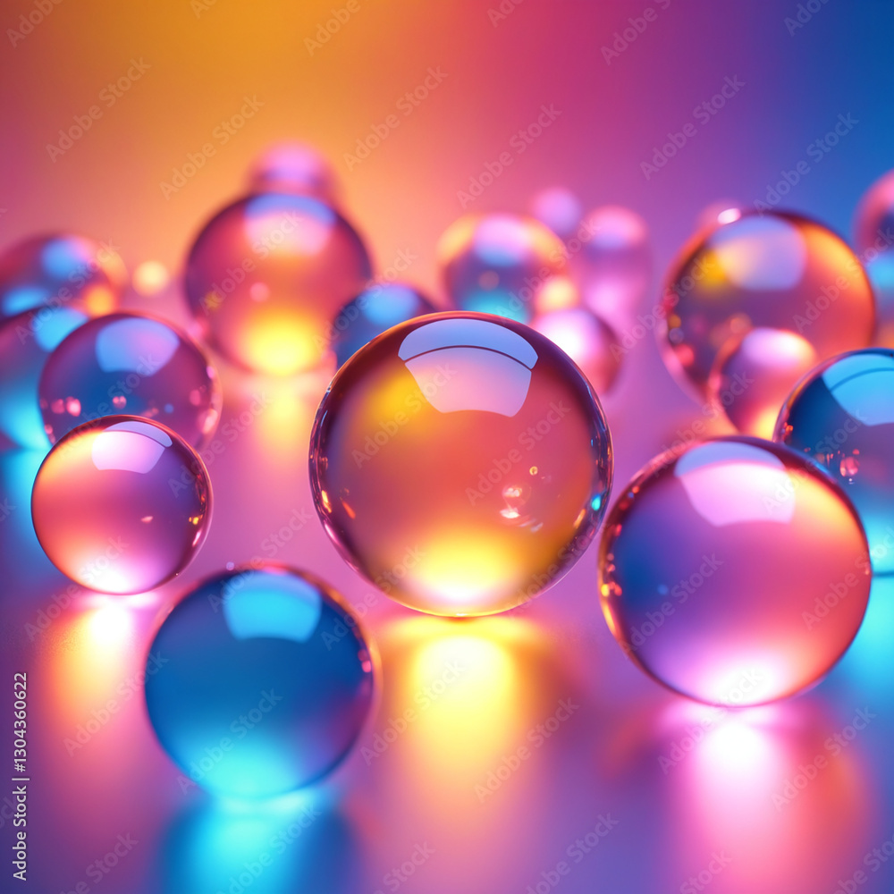 Poster abstract colorful spheres with rainbow light on a glowing background