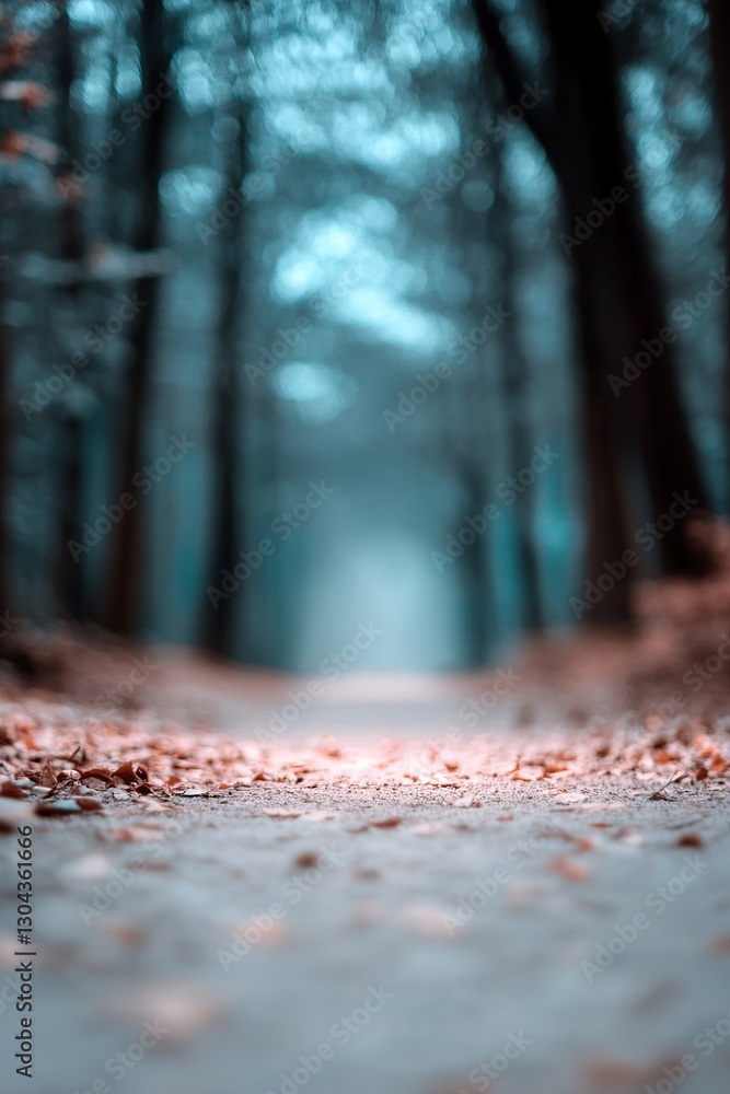 Poster a glowing clear pathway cuts through a soft-focus abstract forest, surrounded by blurred trees and a