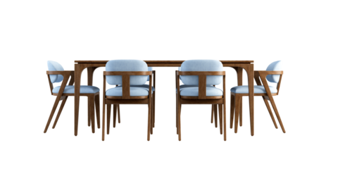 Wooden table and chairs set isolated on white background
