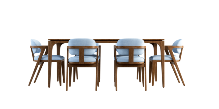 Wooden table and chairs set isolated on white background
