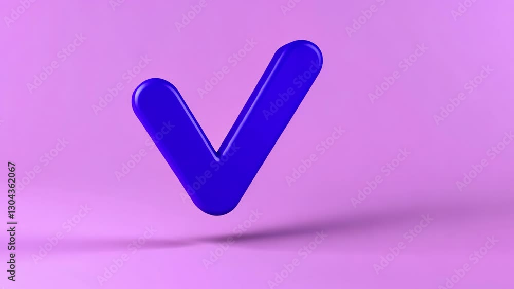 Poster 3d blue checkmark floating on vibrant purple background glossy approval and verification symbol with