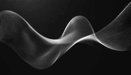 Platinum wireframe mesh forming an abstract flowing wave pattern over a dark gradient background