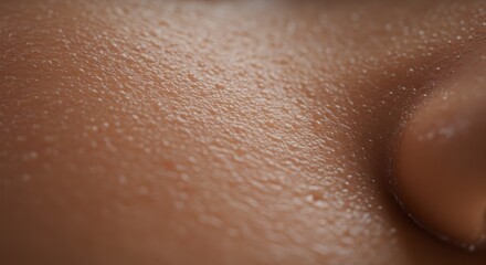 Fototapeta premium Close-up of skin with sweat droplets, showcasing texture and detail, emphasizing natural human physiology for health, beauty themes