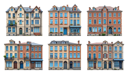 Elegant Multi-Level Building with Blue-Framed Windows isolated on png