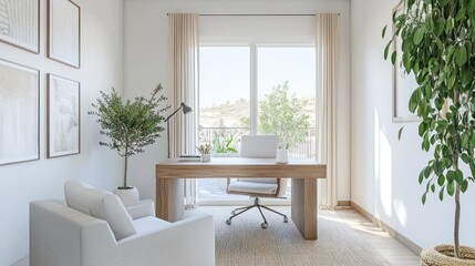 Serene Minimalist Home Office Design with Natural Light