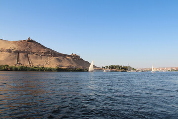 Landscape of the coastline of the Nile River called First Cataract, Aswan, Egypt