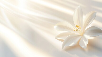 Fototapeta premium One vanilla flower and one beam of sunlight, isolated on a white background